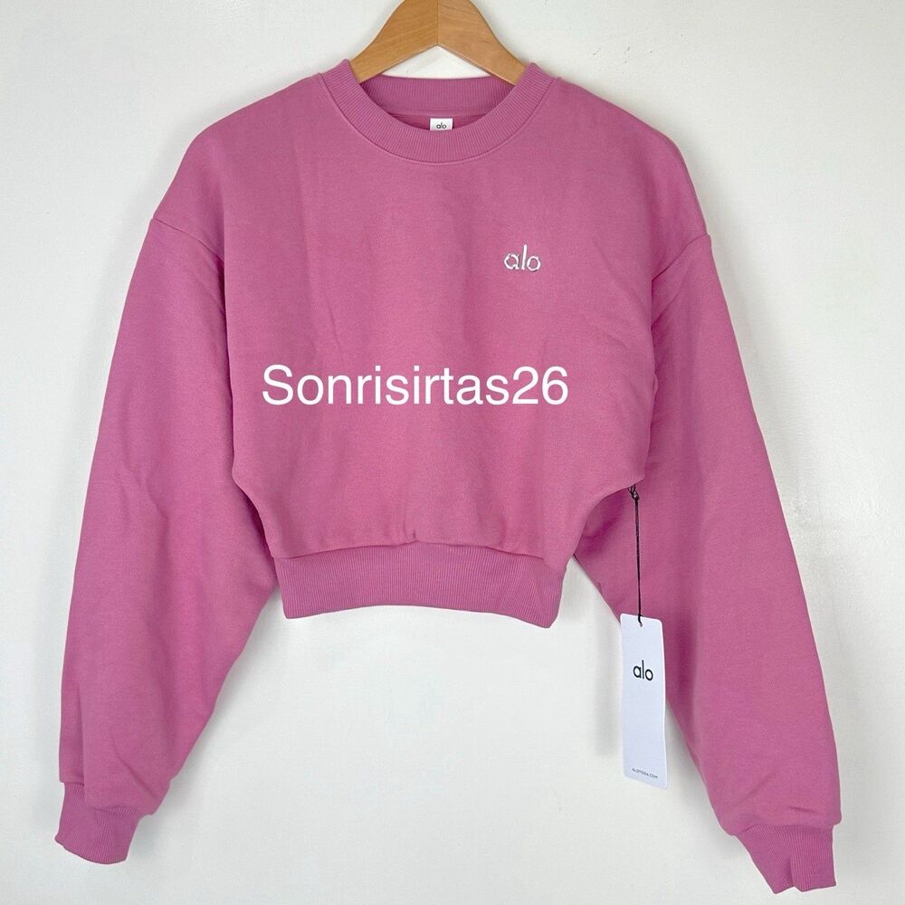 Alo Yoga Cropped Accolade Crew Sweatshirt Pink Wild Rose S NWT Athleisure Lounge